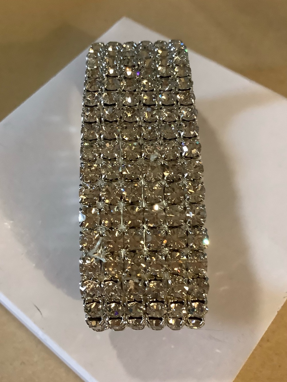 6 Row Crystal Rhinestone Stretch Bracelet - Silver Clear